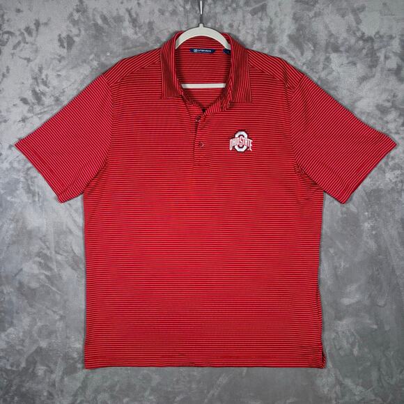 Cutter & Buck Ohio State Buckeyes Red Striped Polo Shirt Men’s Large - Picture 1 of 6